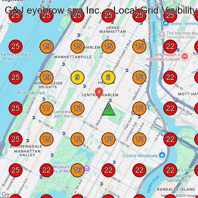 G&J eyebrow spa Inc. GeoGrid visibility map for Beauty Salon in New York